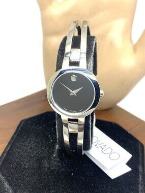 Movado Women's Watch 0607153 Amorosa Black Dial Swiss Quartz Silver Steel 24mm